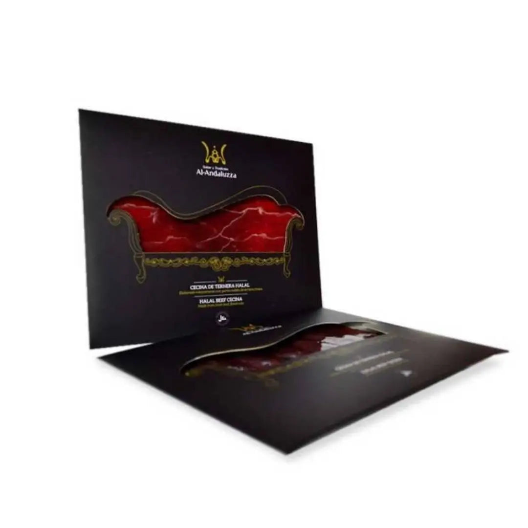 étuis premium de viande séchée halal. La viande de boeuf séchée halal est appelée cecina halal en Espagne